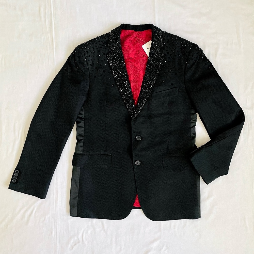 David August Elegant Men’s Black Blazer Concert Jacket with Rhinestones. Size 6